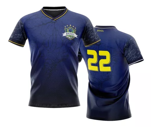 Camisa Brasil Azul Masculina Selecao Br Mapa Império Hexa 22