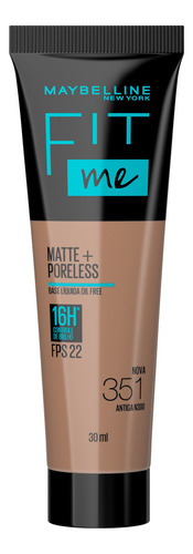 Base de maquiagem líquida Maybelline Fit Me Matte+ Poreless Fit Me FPS tom nova 351 antiga n300  -  30mL 45g