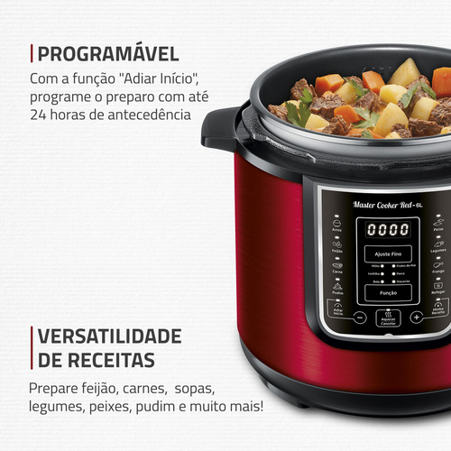 Panela De Pressão Elétrica Digital 6l Mondial Vermelho Pe-60 Vermelho/inox 60hz