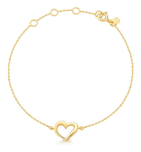 Pulseira Coração Com Banho Ouro Amarelo Comprimento 18 Cm Cor Dourado Diâmetro 10.53 Cm