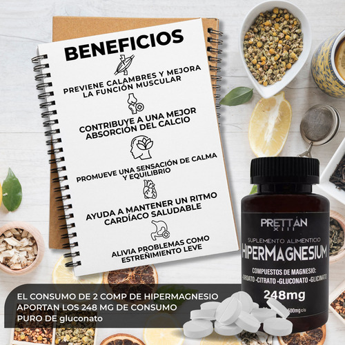 Hipermagnesio Glicinato Citrato Gluconato Prettan 500mg 60c