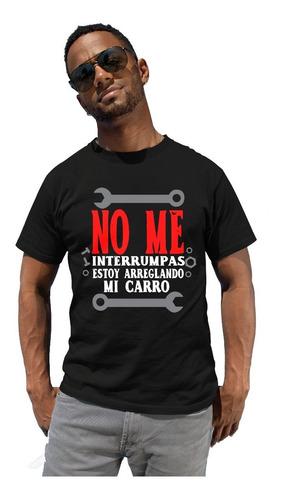 Playera De Moda Negra De Caballero Estampado Taller Mecanico