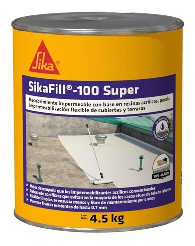 Sikafill 100 Super Recubrimiento Impermeable Gris X 4.5kg