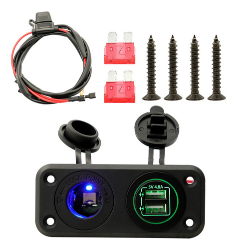 Cargador De Coche 12v/24v Impermeable Dual Usb Cargador