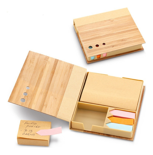 Set Memo Pad Eco Notas Adhesivas Memos Estuche En Bambu