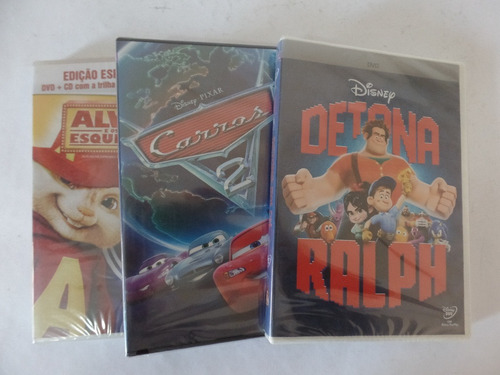 Dvds Alvim E Os Esquilos + Carros 2 + Detona Ralph Nvs Lacrs