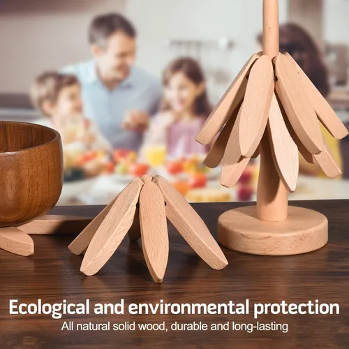 4 Trébedes De Madera For Platos Calientes Juego De Árbol