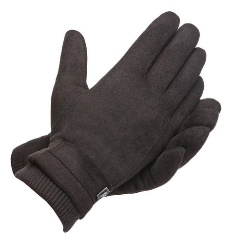 Guantes De Ante De Invierno Engrosados Con Dedos Negro
