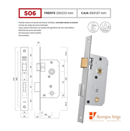 Imagen 3 de 8 de Cerradura Kallay 506 Nueva! Frte Acero Inox Refrz Baño Full