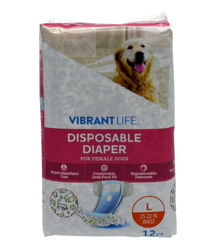 Pañales Perros Hembras Talla Grande Vibrant Life, 12pz 