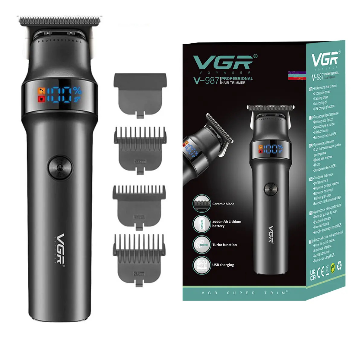 Máquina Patillera Vgr V-987 Turbo 7000 Rpm Duración 400m Usb Color Negro