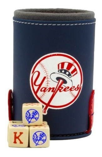 Cubilete Yankees Nueva York Con Portadados. 5 Dados Grabados