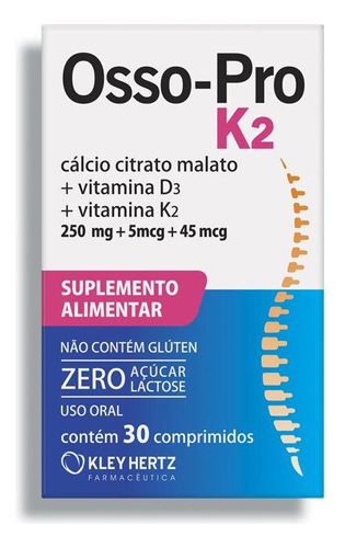Osso Pro K2 30 Comprimidos Zero Açúcares E Lactosemina Hertz Neutro