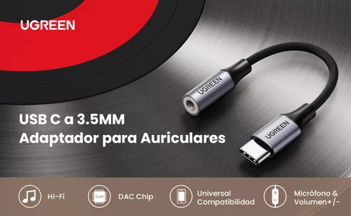 Ugreen Adaptador Usb C A Jack 3.5 Mm, Dac Chip Hifi Audio