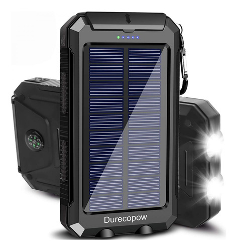 Cargador Solar Portatil 20000mah Impermeable Con Linterna/n