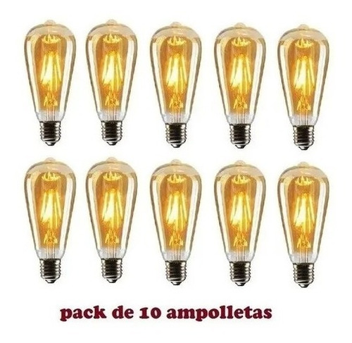 Imagen 3 de 5 de Pack X10 Ampolletas Filamento Led Edison 4w Retro Vintage