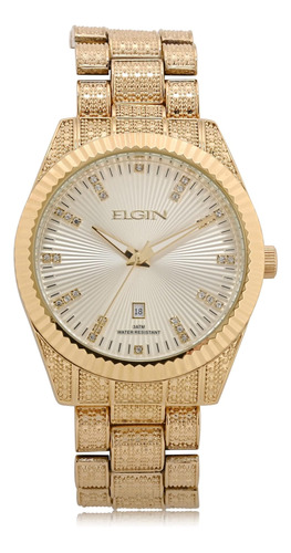 Reloj Analógico Elgin Para Hombre En Tono Dorado Con Detalle