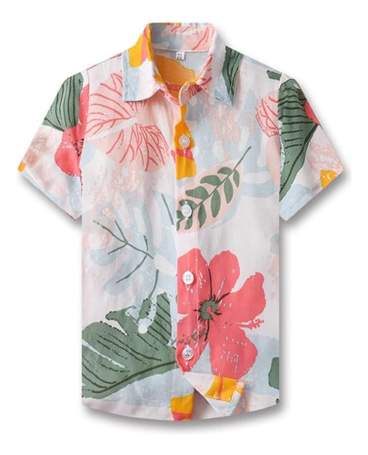 Camisa Manga Corta Flore Hawaiana Para Padre Y Bebé-2pieza H