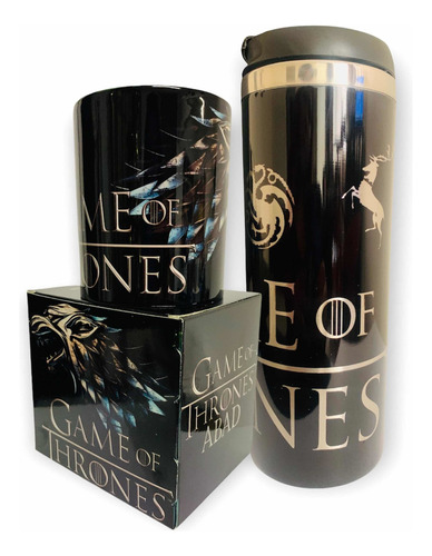 Paquete Termo+taza Game Of Thrones Personalizado Color Negro