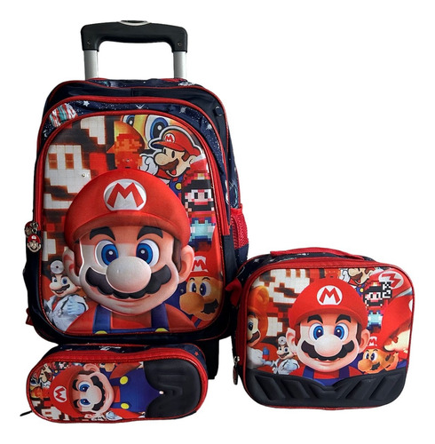 Mochila Combo De 3 Piezas De Mario Para Primaria. (Reacondicionado)