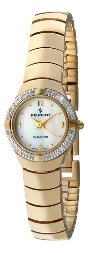 Reloj De Pulsera Peugeot Dorado Con Bisel Diamante Para Muje