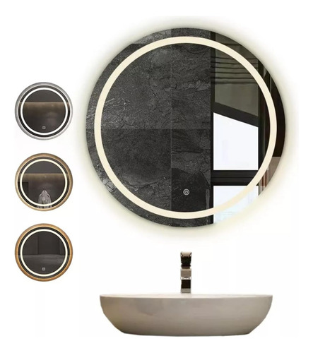 Espejo Touch Baño Redondo Espejo Con 1 Modo Función De Ajuste De Luz Tricolor Diámetro 60cm Pared Decorativos Cuadrado Eléctrico Marco Espejos 127v