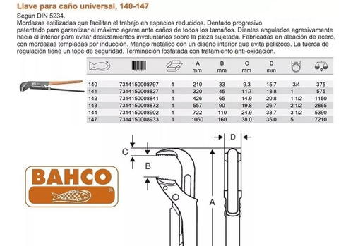 Imagen 4 de 9 de Llave P/ Caño Stilson Universal Bahco 141 Acero 320mm