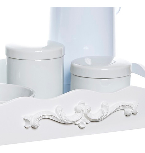 Kit Higiene Bandeja Arabesco Provençal Porcelana Quarto Bebê Cor Branco