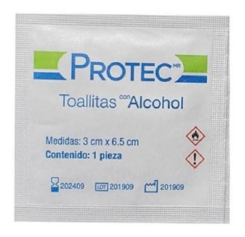 Toallitas Con Alcohol Protec 3x6.5 Cm Caja Con 100 Pzas.