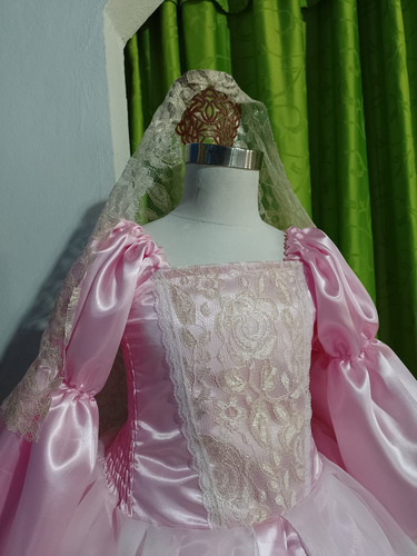 Disfraz Vestido Patrio Dama Antigua (completo) Talle 14 Rosa - Blanco 14