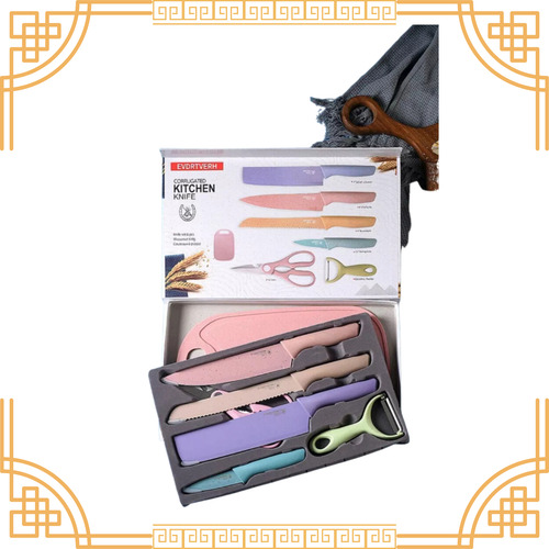 Set De Cuchillos De Colores Con Tabla 7 Piezas
