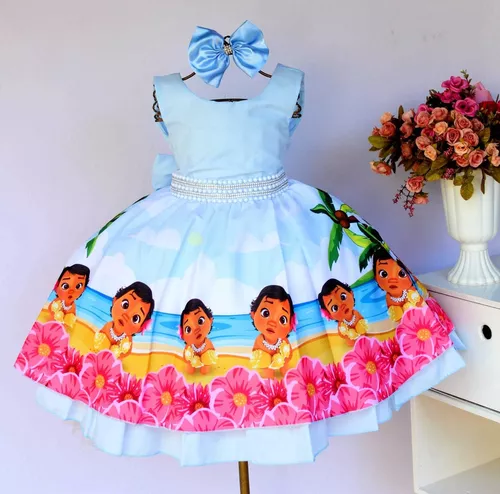 Vestido Infantil da Moana Baby no Jardim Rosa e Azul Luxo