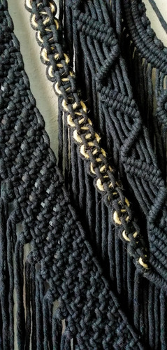 Macramé Colgante De Pared Negro Tapiz Grande Estilo Bohemio