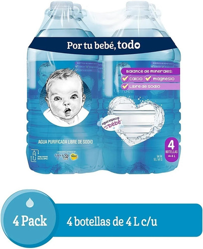 Agua Purificada Gerber Libre De Sodio 4pz De 4l C/u Msi