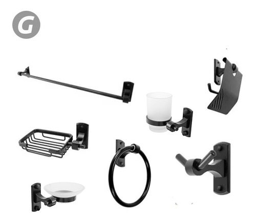 Set Accesorios Para Baño X7 Piezas Negro Mate