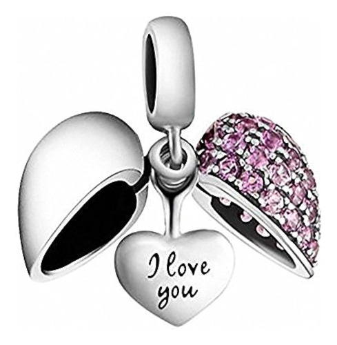 I Love You Heart Charm Bead Crystal 925 Sterling Silver Para