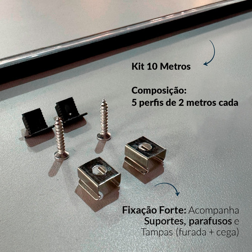 Kit 10 Metros Perfil Led Barra Embutir Baby Alumínio 5x2m 13x09mm Preto Cod: ALUT251709-5 Alut By Avant