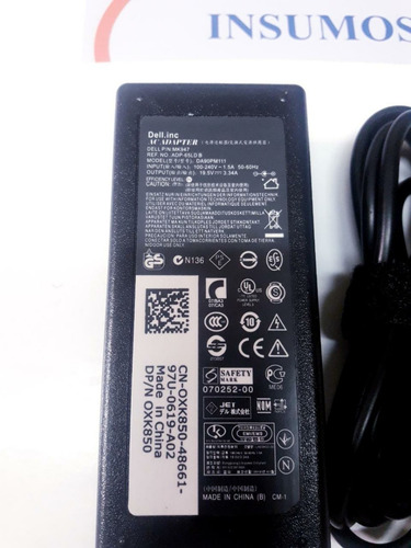 Imagen 2 de 2 de Cargador Dell 19.5v 3.34a 65w Inspiron Vostro Original