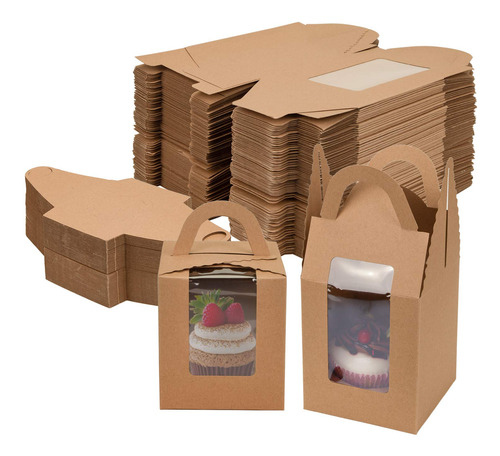 Jucoan Paquete De 100 Cajas Para Cupcakes, Papel Kraft Marrn