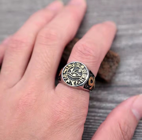 Anillo Ojo Horus/cruz Ankh Titanium Protección Brujeria