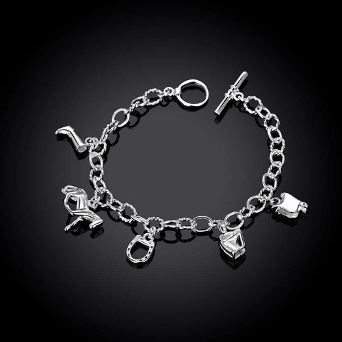 Imagen 2 de 8 de Pulsera Plata 925 Con Dijes Caballo, Herraduras, Bota