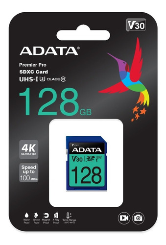 Imagen 1 de 2 de Memoria Sd Adata 128gb Premier Pro Sdxc Uhs-i U3 Video En 4k