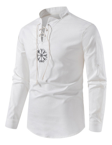 Camisa De Algodón Masculina Color Sólido Top Estilo Étnico