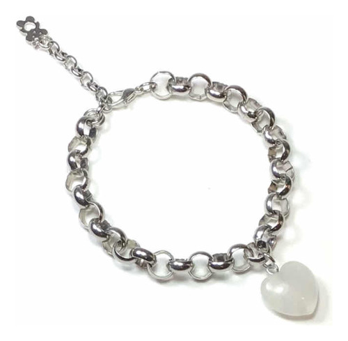 Pulsera De Acero Quirúrgico Con Corazón De Cuarzo Cristal