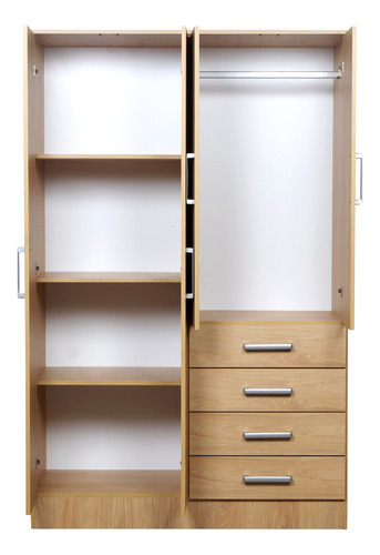 Placard Ropero Dormitorio Melamina 4ptas 4caj Organizador Color Hickory Natural