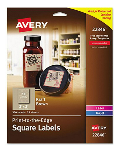 Avery Etiquetas Cuadradas De Impresión Sin Margen, Color Pap