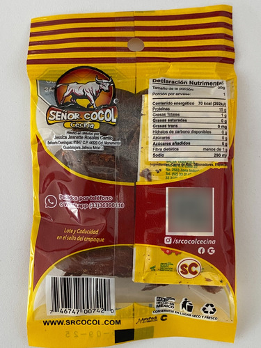 Carne Seca De Res Natural Señor Cocol 20grs 50 Piezas