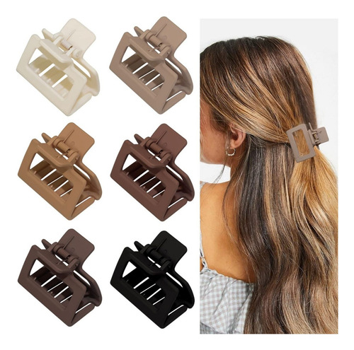 Triko 6 Pinzas Rectangulares De 5cm Para Cabello Color Negro