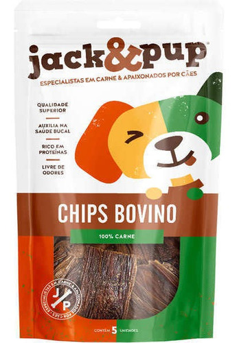 Petisco 100% Natural Jack & Pup Chips Bovino P/ Cães 5 Un.