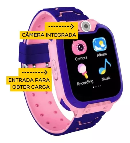 Reloj inteligente Q12 para niños con GPS y chip de seguridad de color rosa